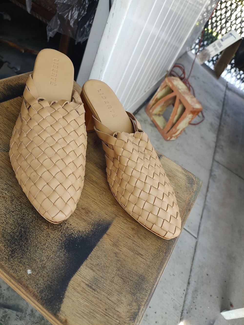Woven Leather Slide Sandals in Tan by Ilseette